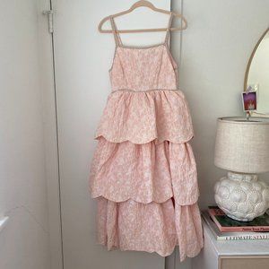 Sister Jane Pink Point Jacqaurd Tiered Midi Dress